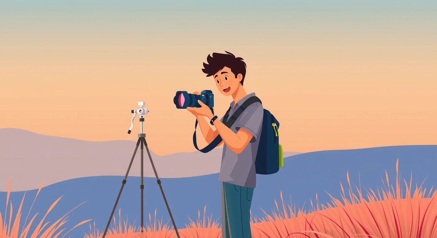 Flat illustration of a photographer taking pictures outdoors