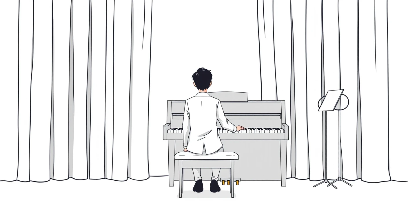 発表会でピアノを弾く生徒のイラスト