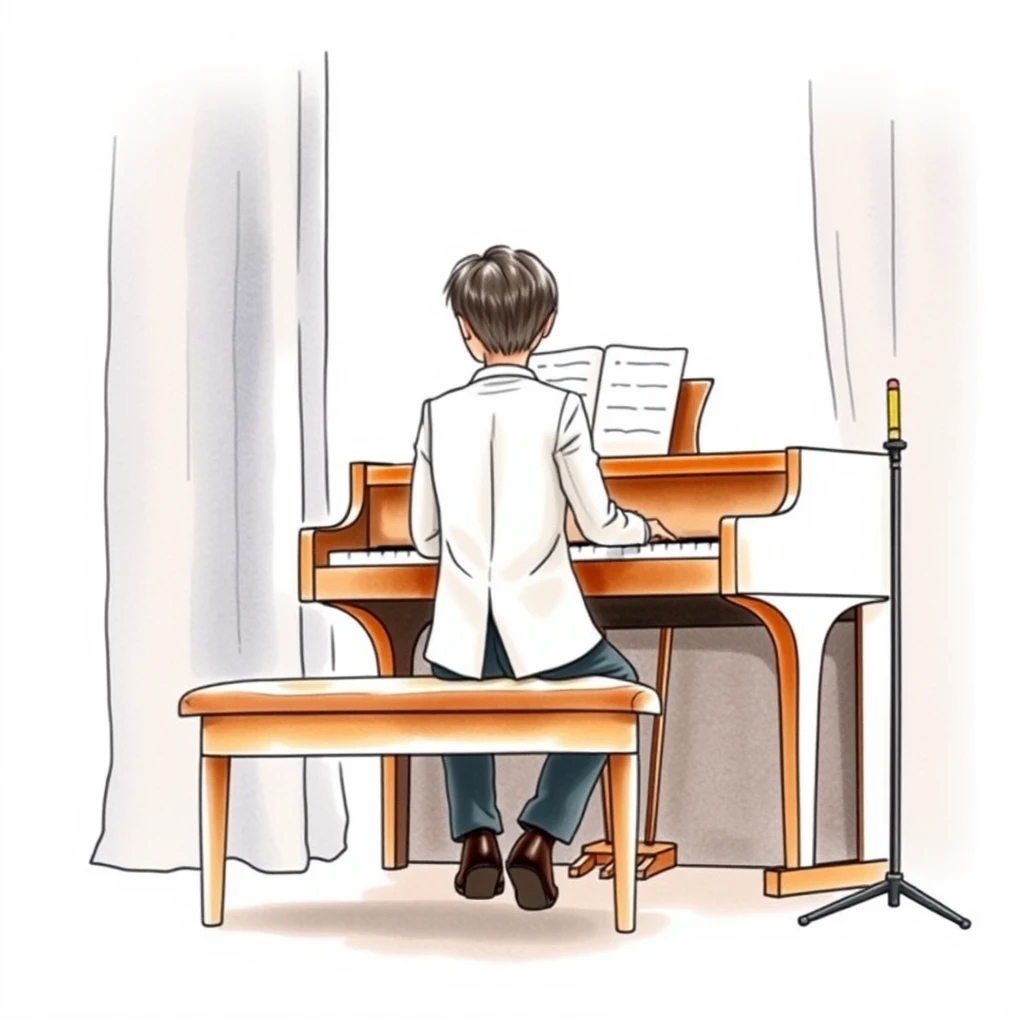 発表会でピアノを弾く生徒のイラスト