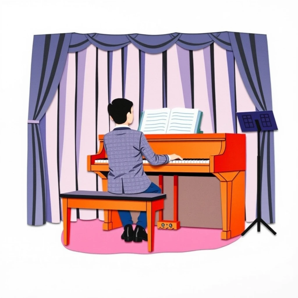 発表会でピアノを弾く生徒のイラスト