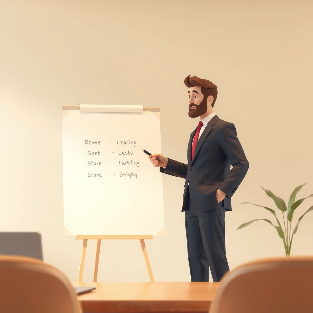 発表者・プレゼン・ホワイトボード・スーツのイラスト