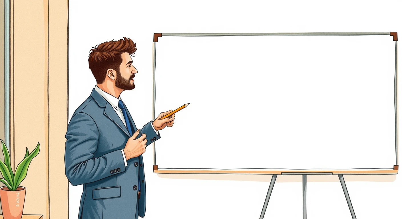 発表者・プレゼン・ホワイトボード・スーツのイラスト