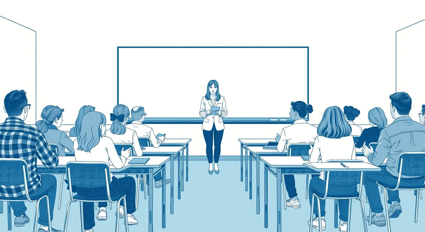 保護者会で話し合う保護者と先生のイラスト