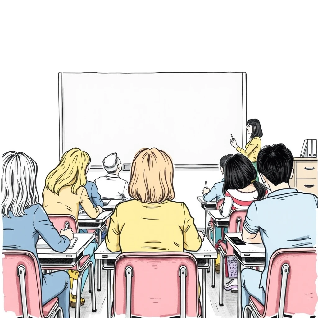 保護者会で話し合う保護者と先生のイラスト