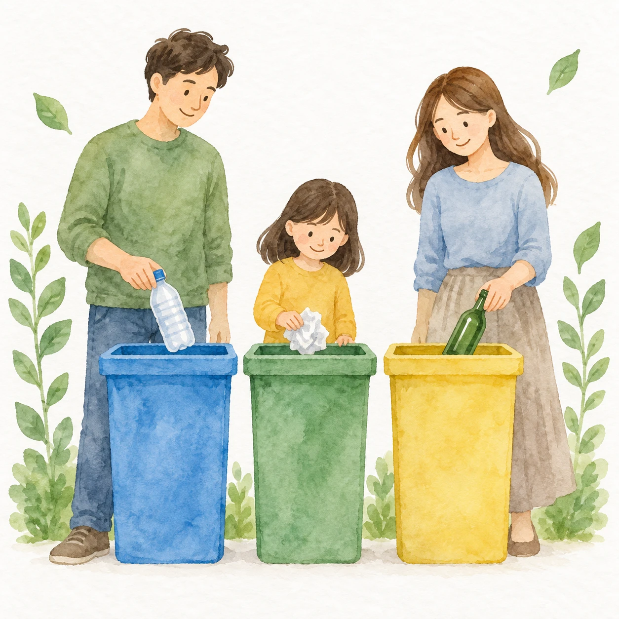 リサイクルと環境保護のイラスト（水彩）