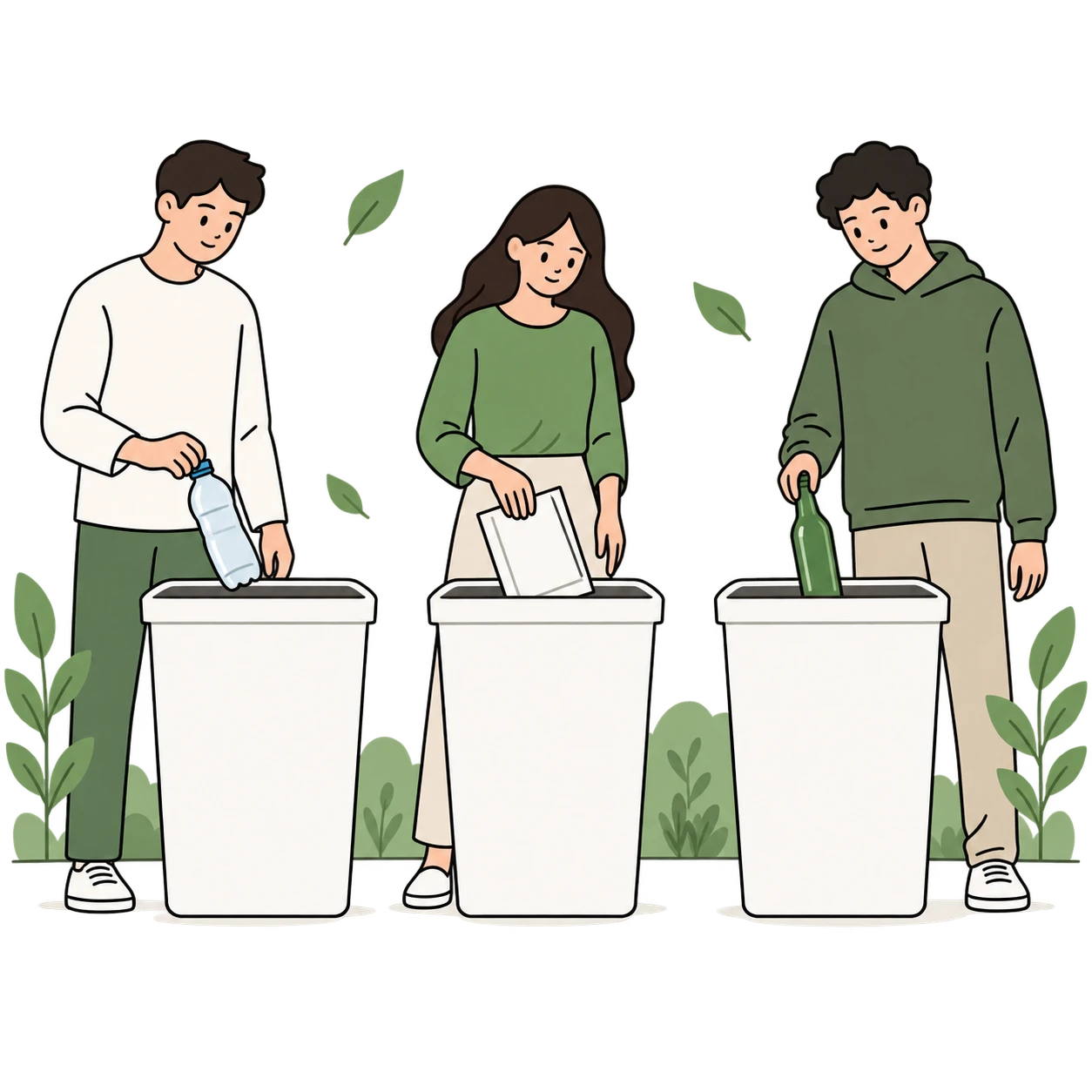 リサイクルと環境保護のイラスト（シンプル線画）