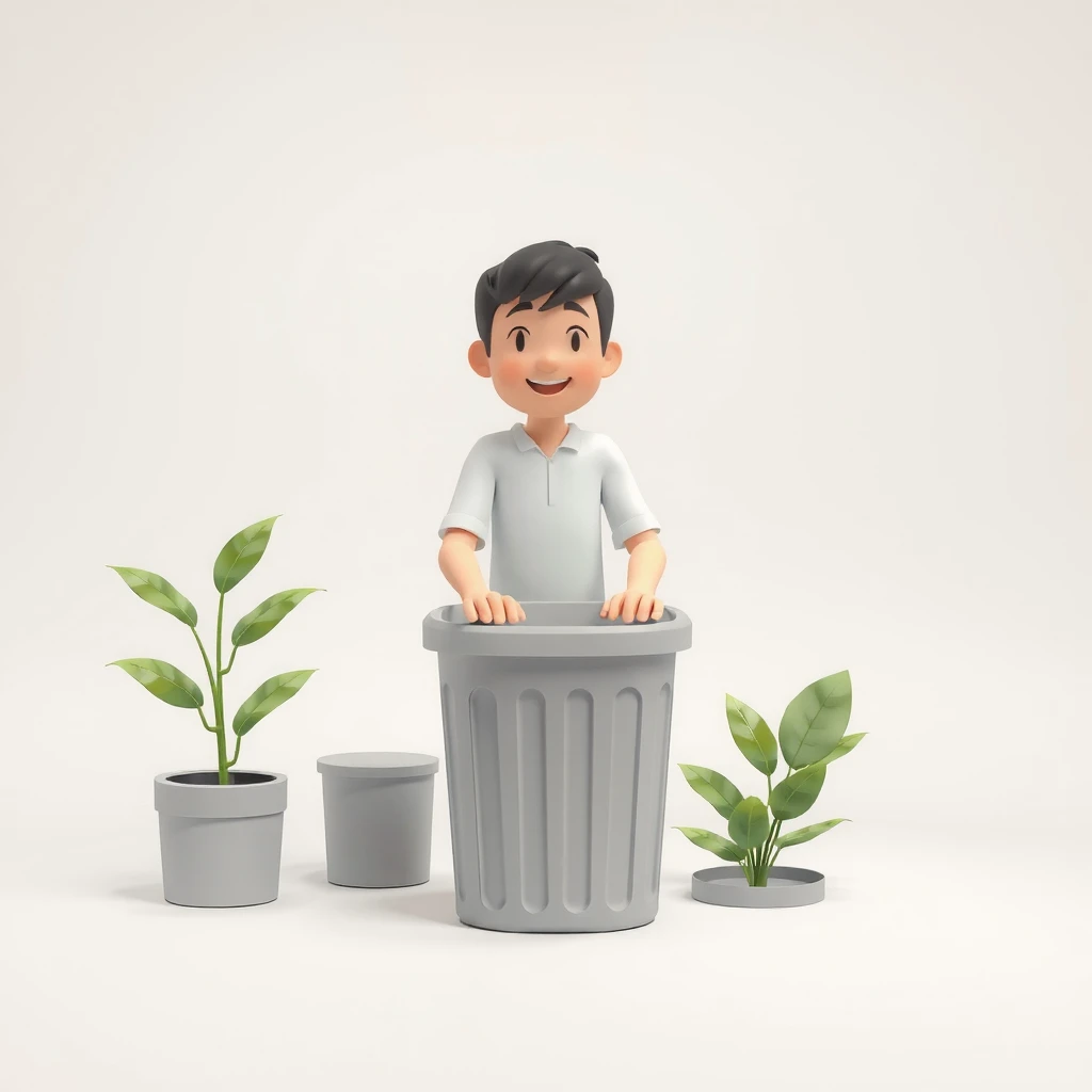 市民・リサイクル・環境・ゴミ箱・植物のイラスト