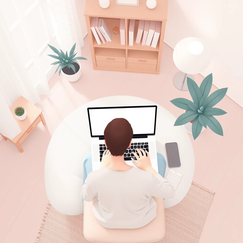 自宅でリモートワークする人のソフトイラスト