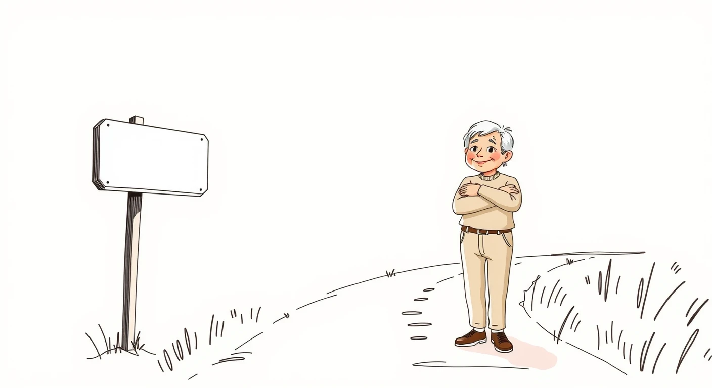 定年後の新しい道を見据えるシニアの手描き風イラスト