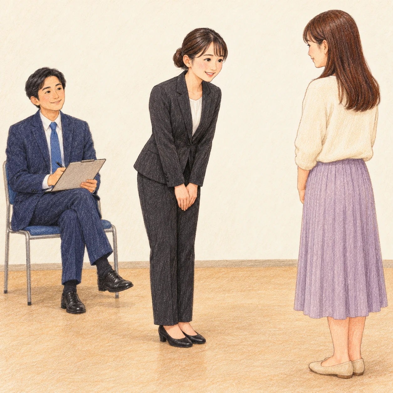 접객 롤플레이 연수 일러스트 (색연필)