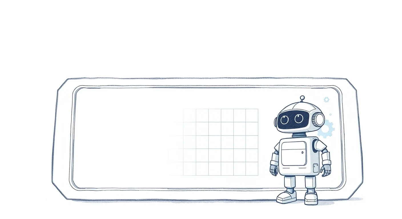 ダッシュボードのそばに立つロボットの色鉛筆風イラスト