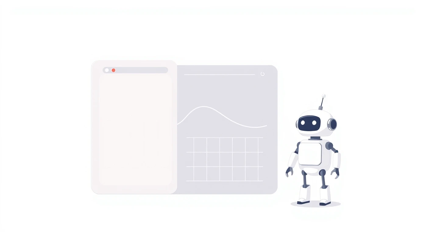 ダッシュボードのそばに立つロボットのパステル調のイラスト