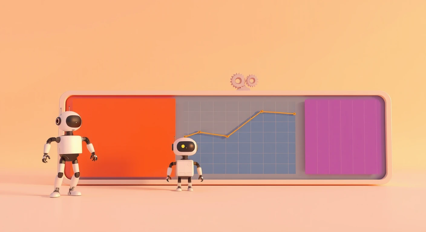 ダッシュボードのそばに立つロボットのソフトな3Dイラスト
