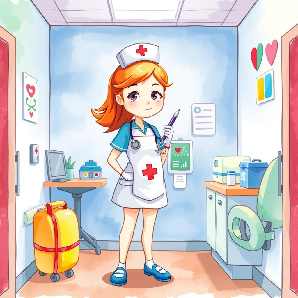 保健室の養護教諭の水彩イラスト