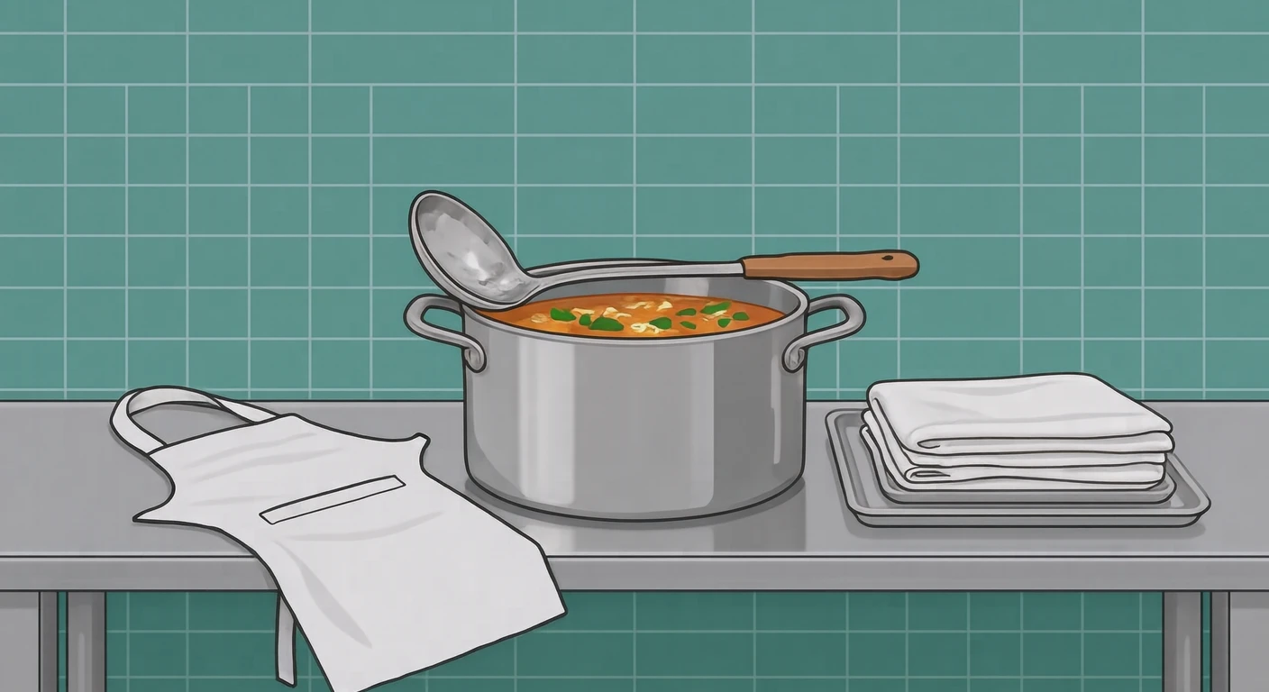給食の白いエプロンとおたまのイラスト（フラットイラスト）