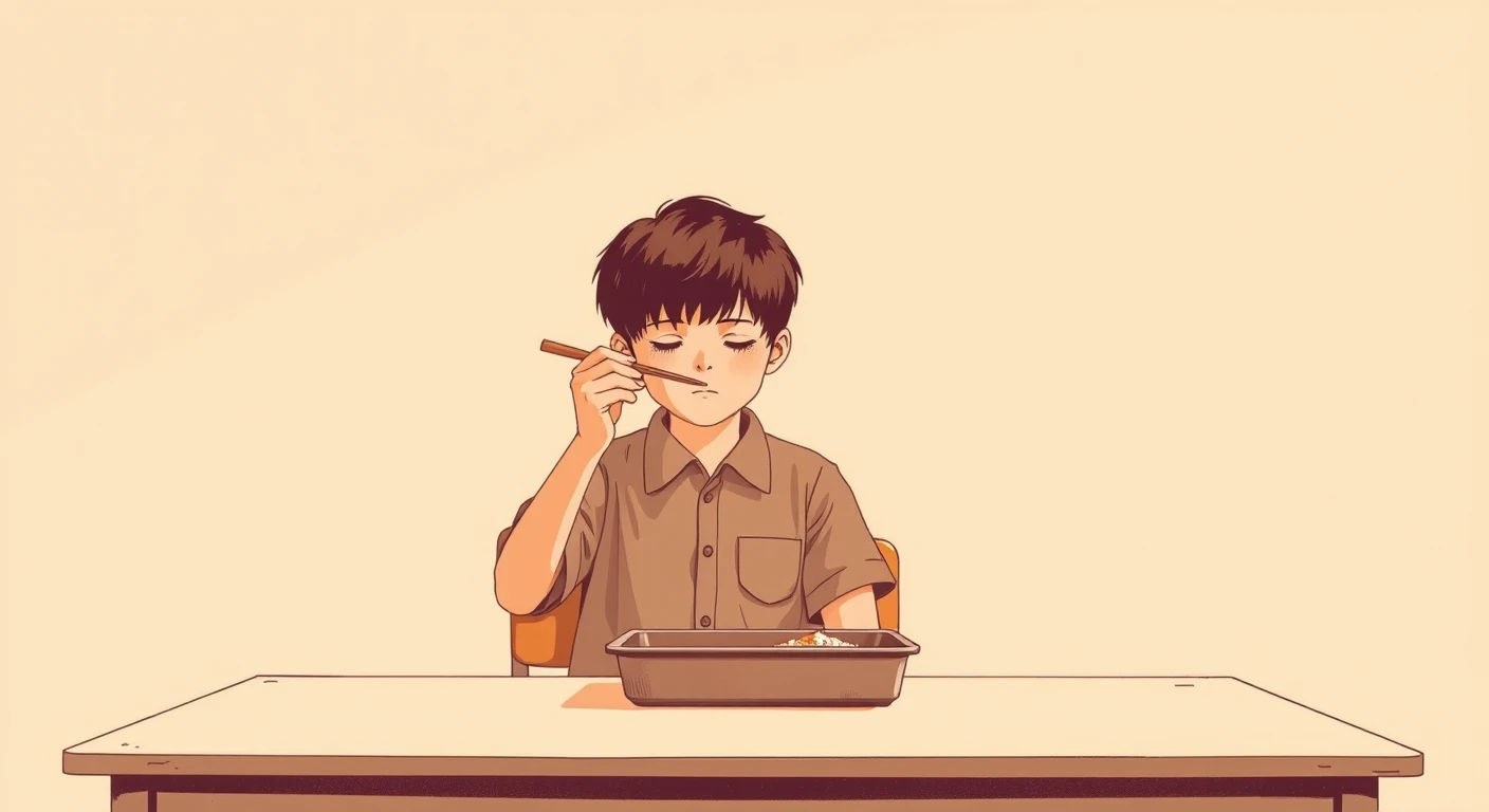 生徒・給食・学校生活・給食トレー・机のイラスト