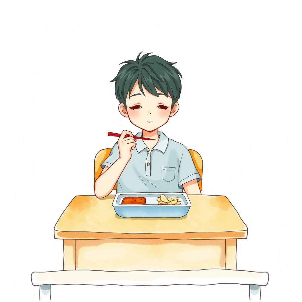 生徒・給食・学校生活・給食トレー・机のイラスト
