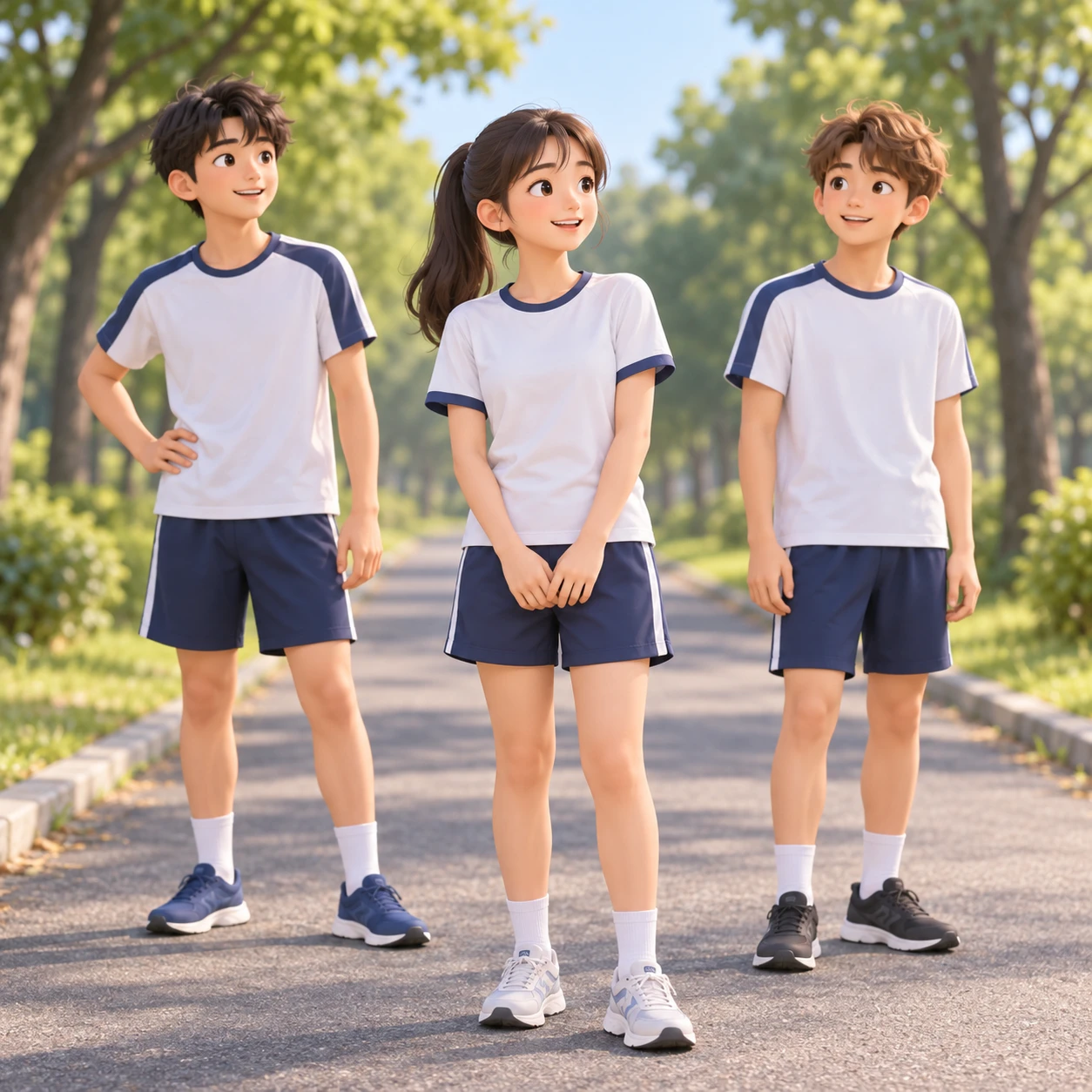 マラソン大会で走る生徒たちのイラスト(ソフト3D)