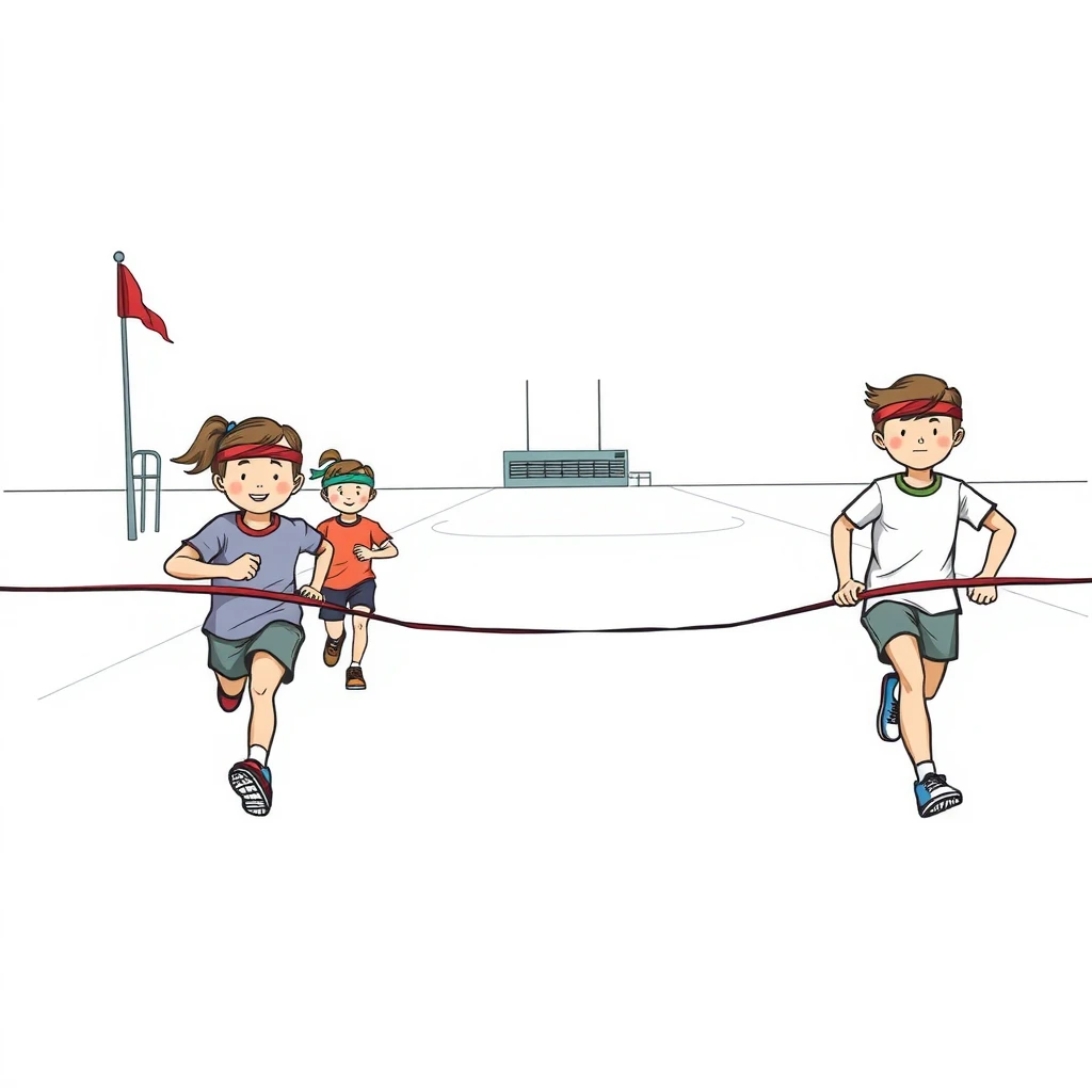 運動会でかけっこをする子どもたちの手描き風イラスト