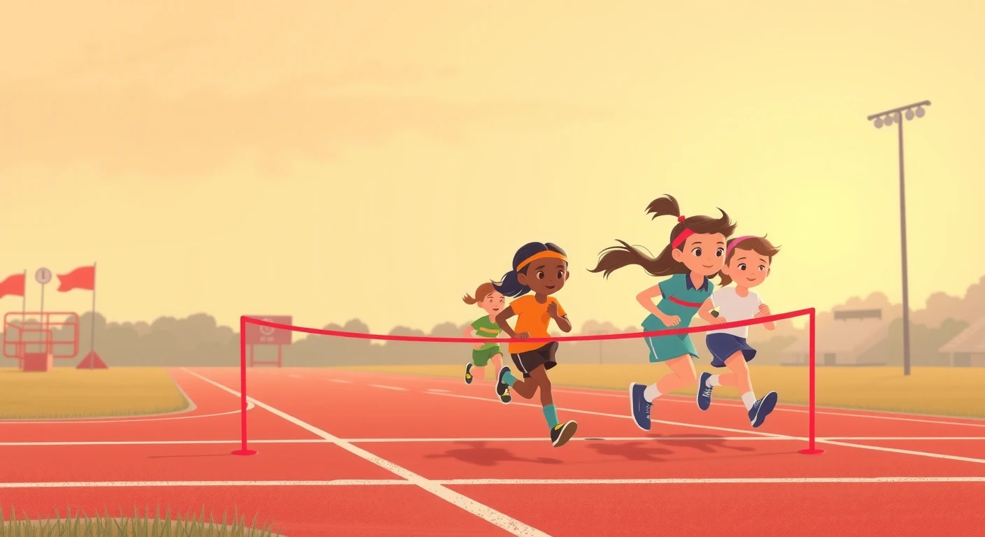 運動会でかけっこをする子どもたちのパステル調のイラスト