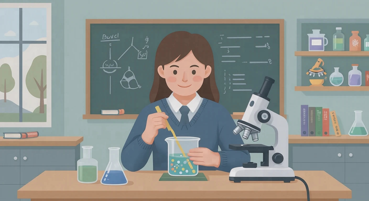 과학실에서 실험을 하는 학생 일러스트 (플랫 일러스트)