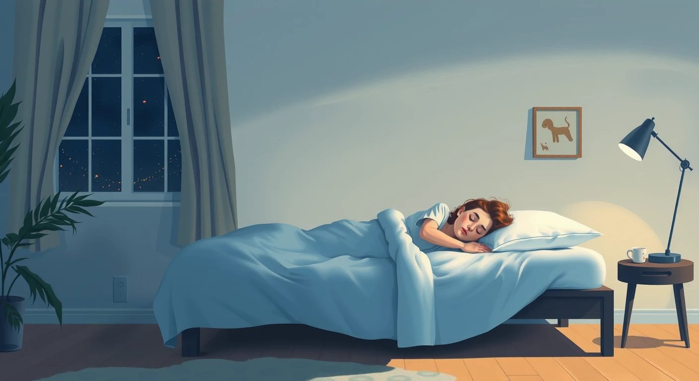 夜のベッドで安らかに眠る人のソフトイラスト
