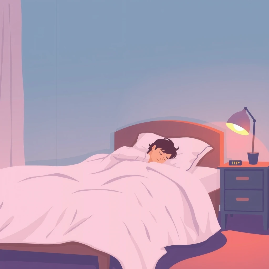 Soft illustration of a person sleeping peacefully in bed at night