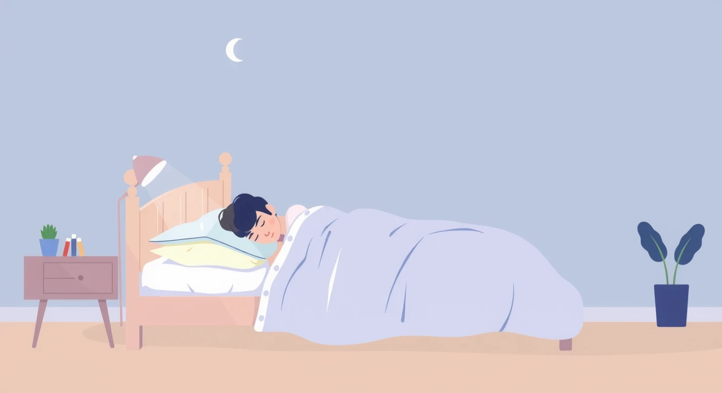 Soft illustration of a person sleeping peacefully in bed at night