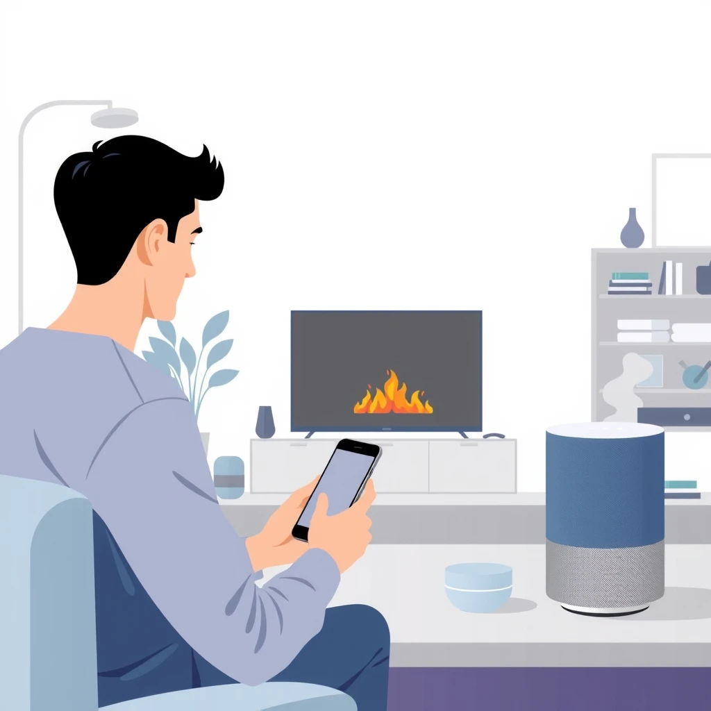 Flat illustration of a person controlling smart home devices with a smartphone