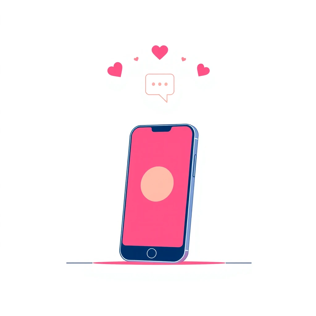 スマートフォンの再生ボタンといいねアイコンのフラットイラスト