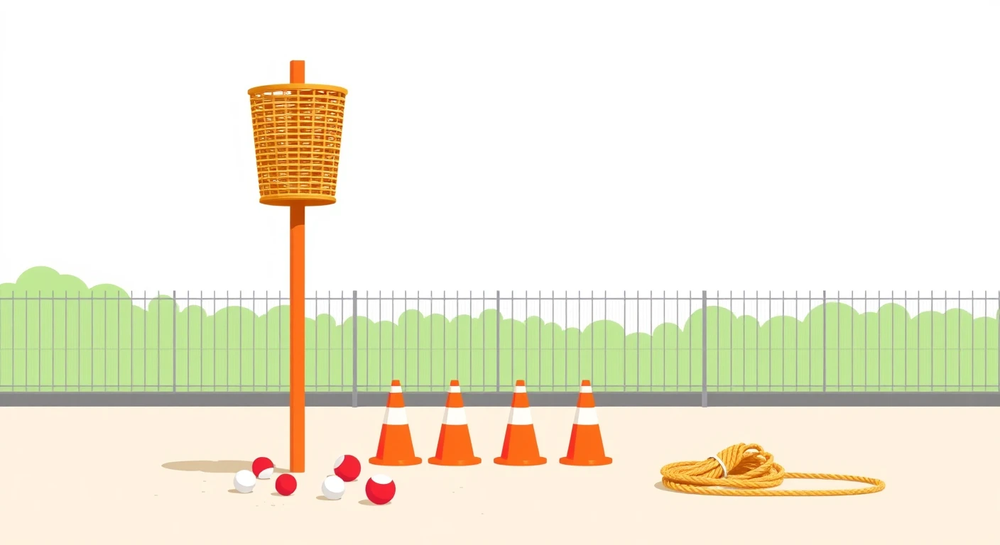運動会の玉入れかごとコーンのフラットイラスト