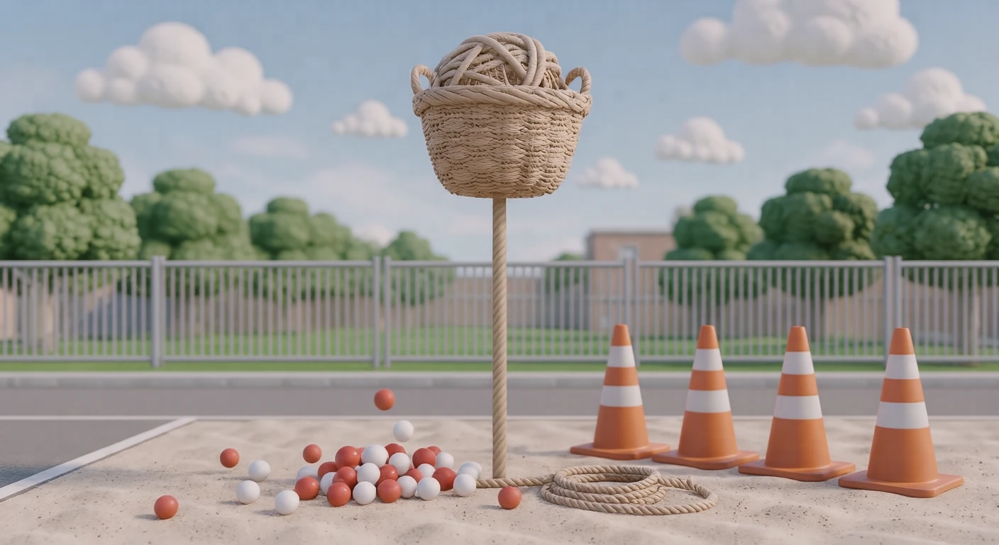運動会の玉入れかごとコーンのイラスト(ソフト3D)
