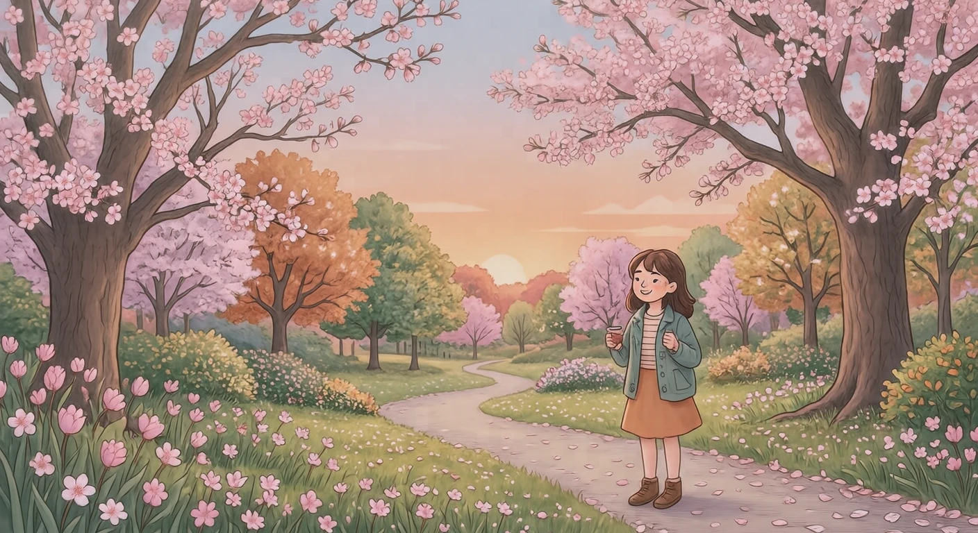 花を咲かせた桜の木のイラスト（ソフトパステル）