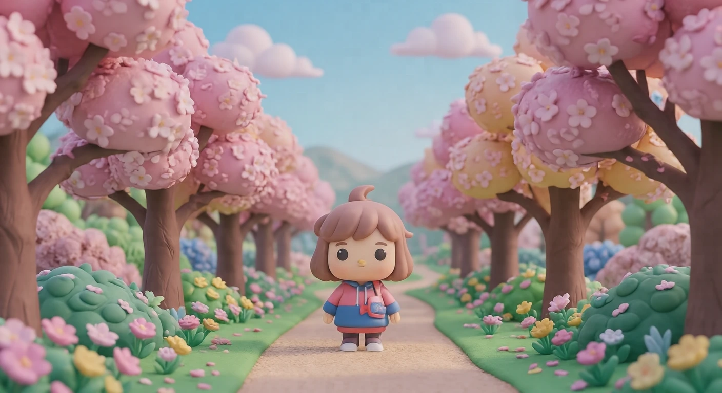 春の桜並木のイラスト（ソフト3D）