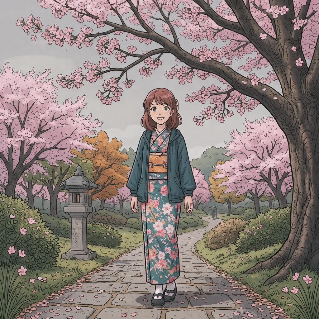 花を咲かせた桜の木のイラスト（アニメ塗り）