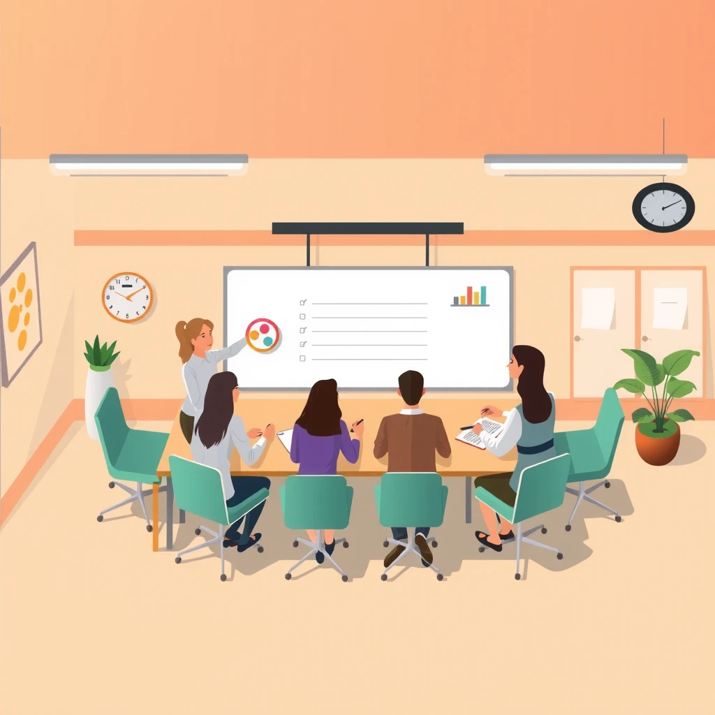 Flat illustration of teachers having a staff meeting