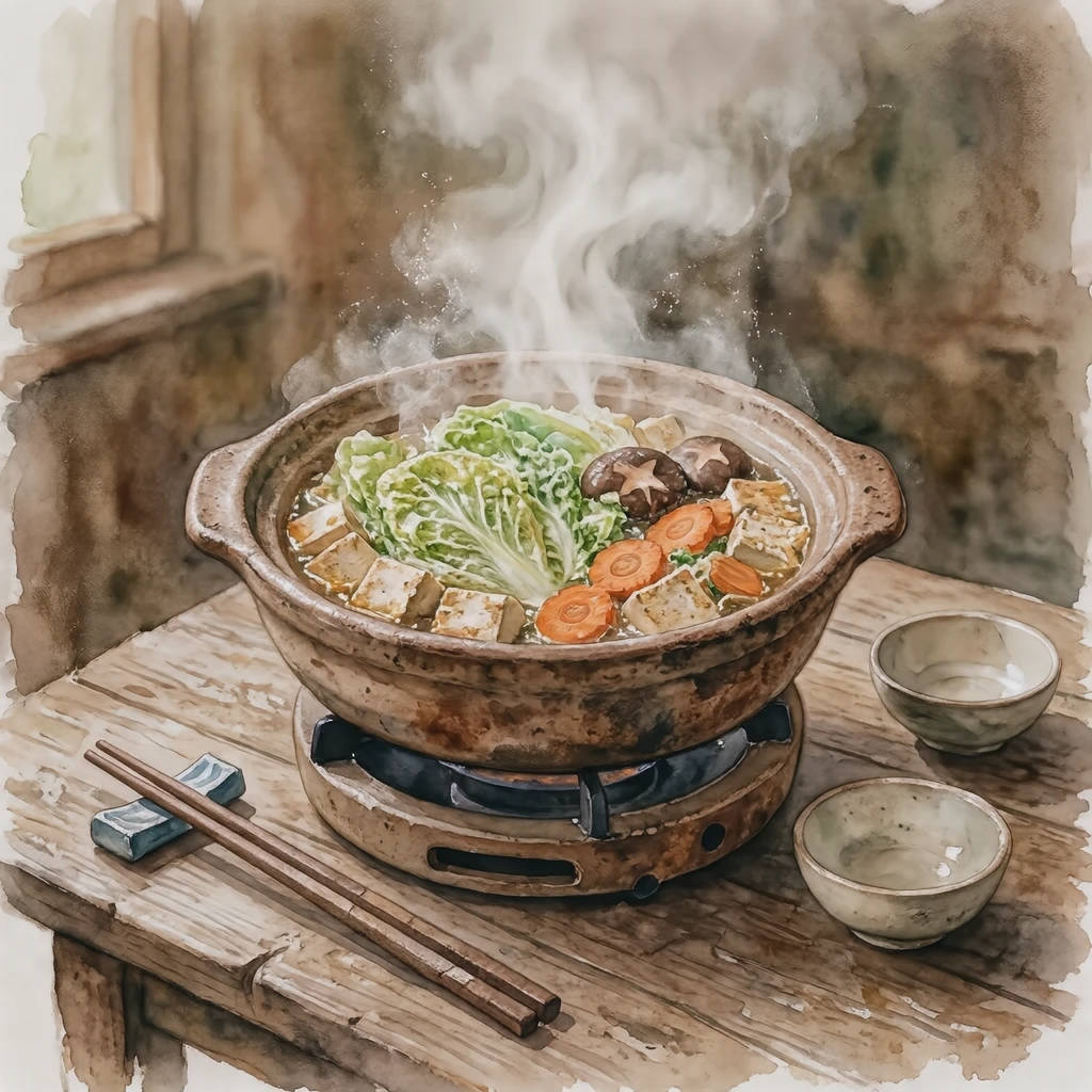 김이 나는 냄비 요리 일러스트 (수채화)