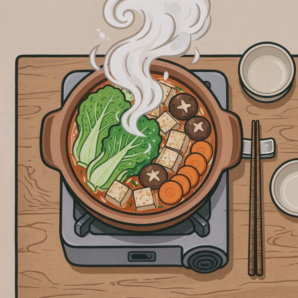 김이 나는 냄비 요리 일러스트 (그래픽 포스터)