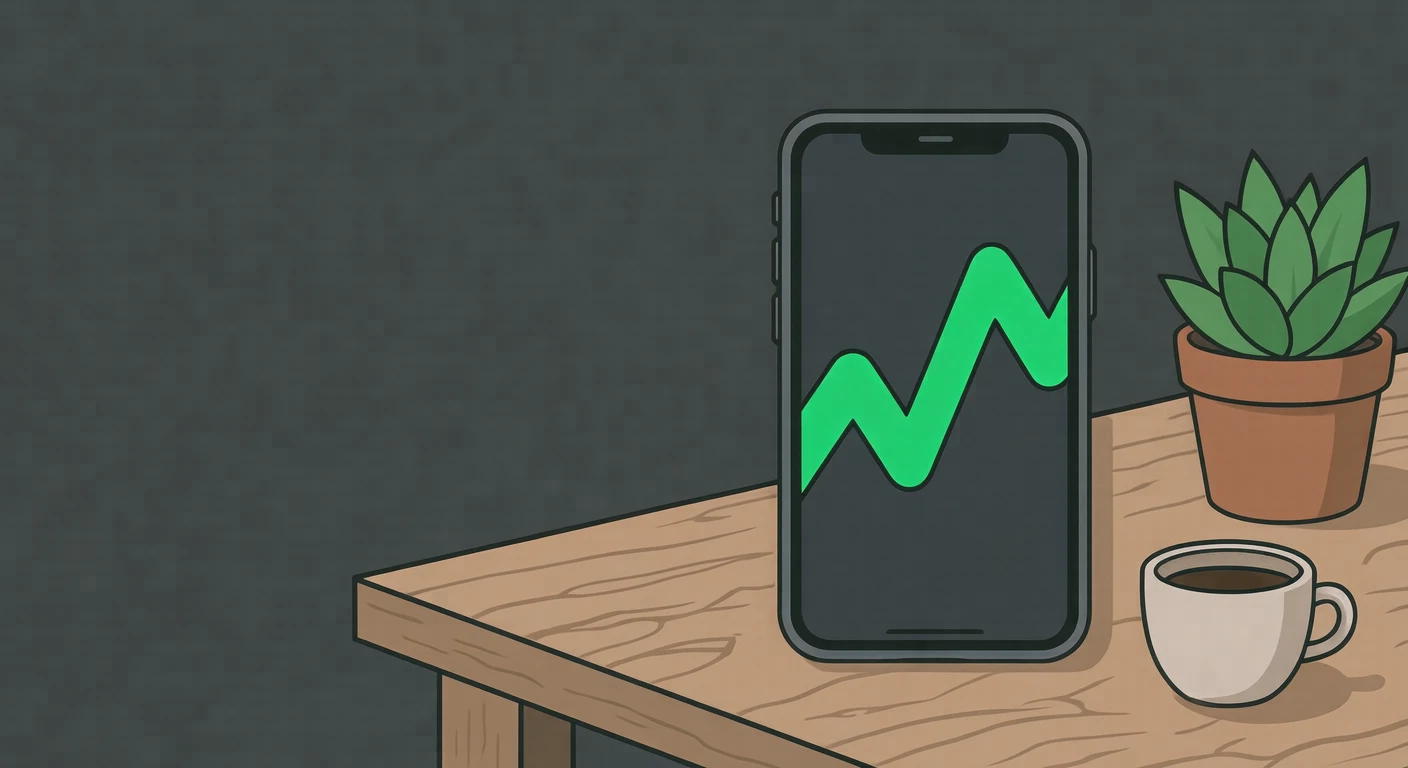 株価チャートを表示したスマートフォンのイラスト(グラフィックポスター)