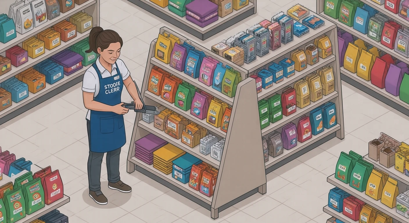 接客の百貨店で陳列を整える店員のイラスト（アイソメトリック）