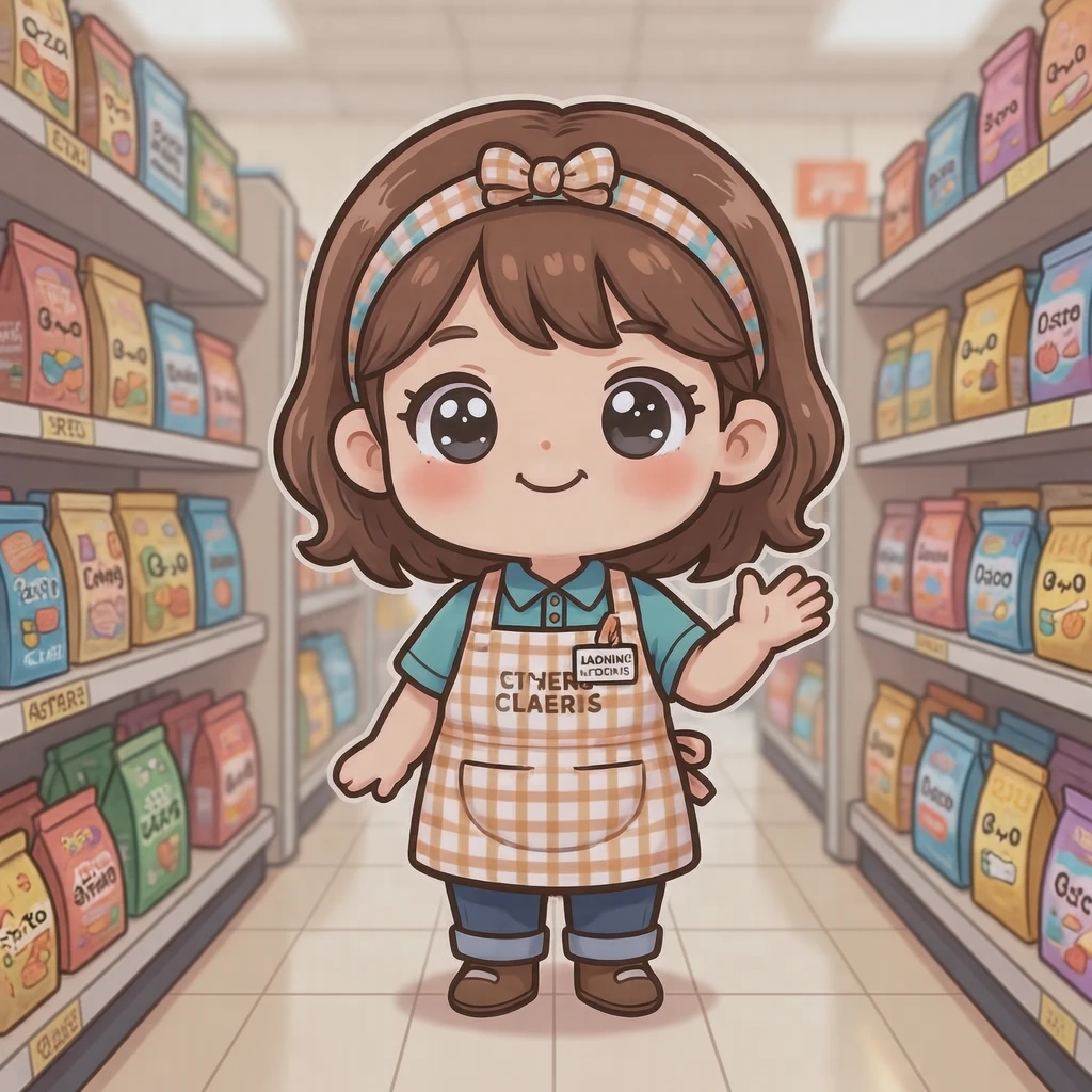 接客の百貨店で売り場を案内する店員のイラスト（デフォルメ）