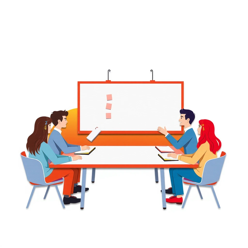 生徒会で話し合う生徒たちのイラスト