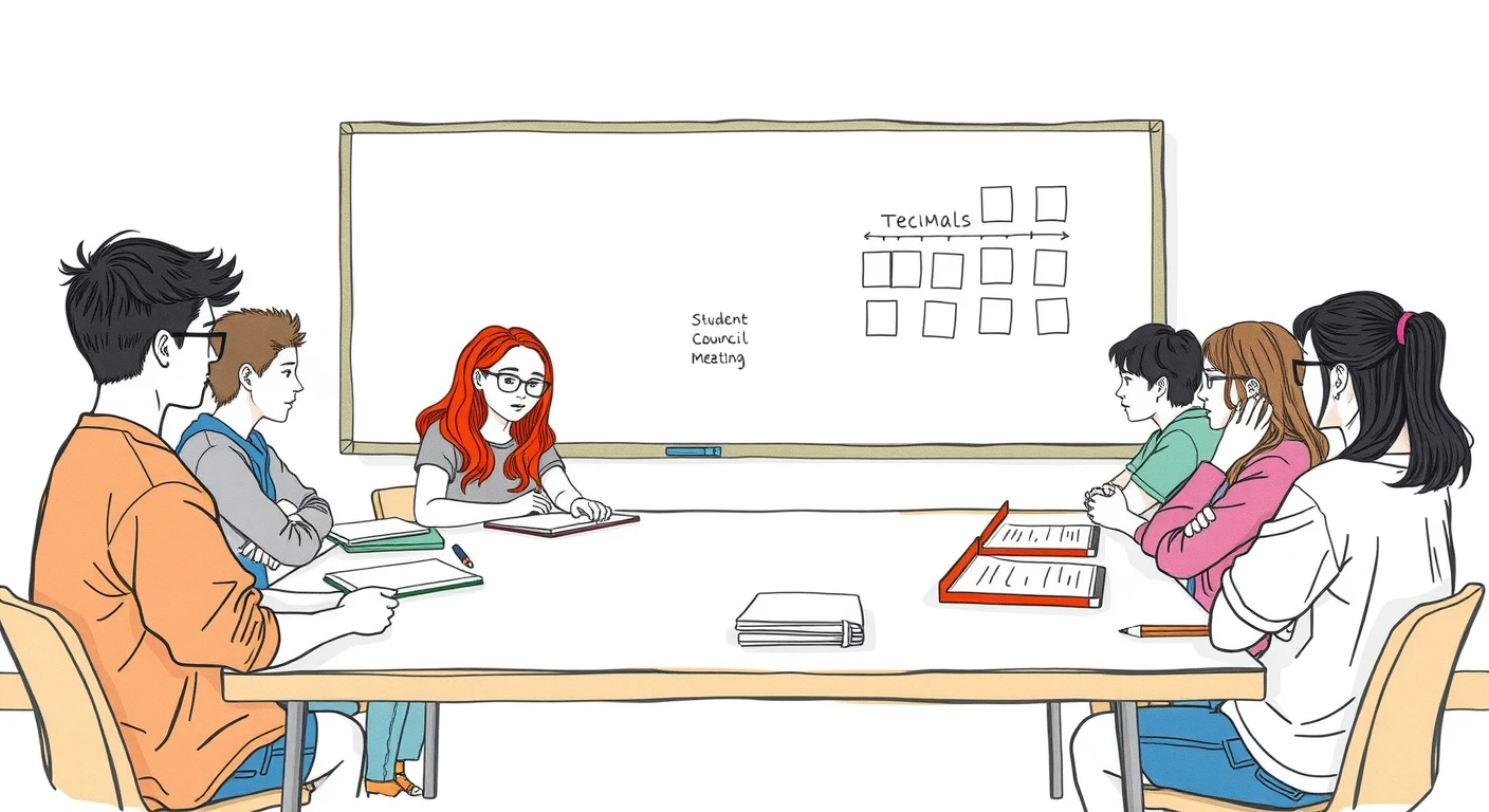 生徒会で話し合う生徒たちのイラスト