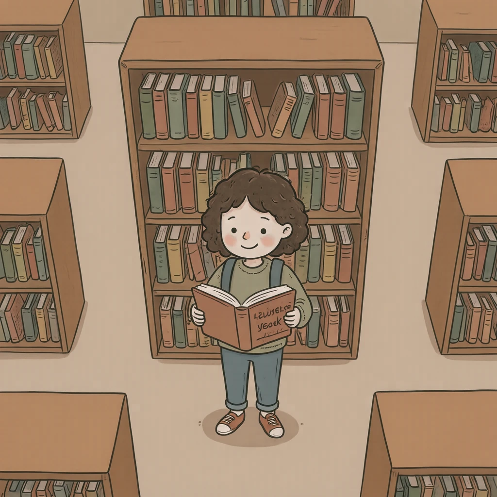 図書室で本を読む生徒のイラスト（ゆるいイラスト）