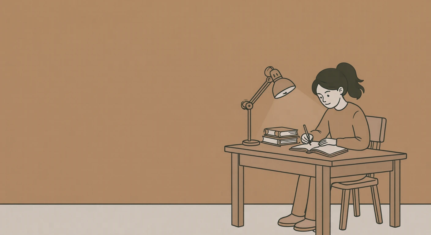 机で勉強する学生のイラスト（シンプル線画）