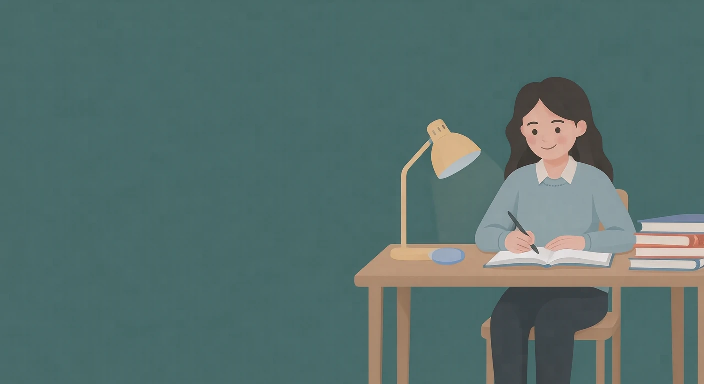 机で勉強する学生のイラスト（フラットイラスト）