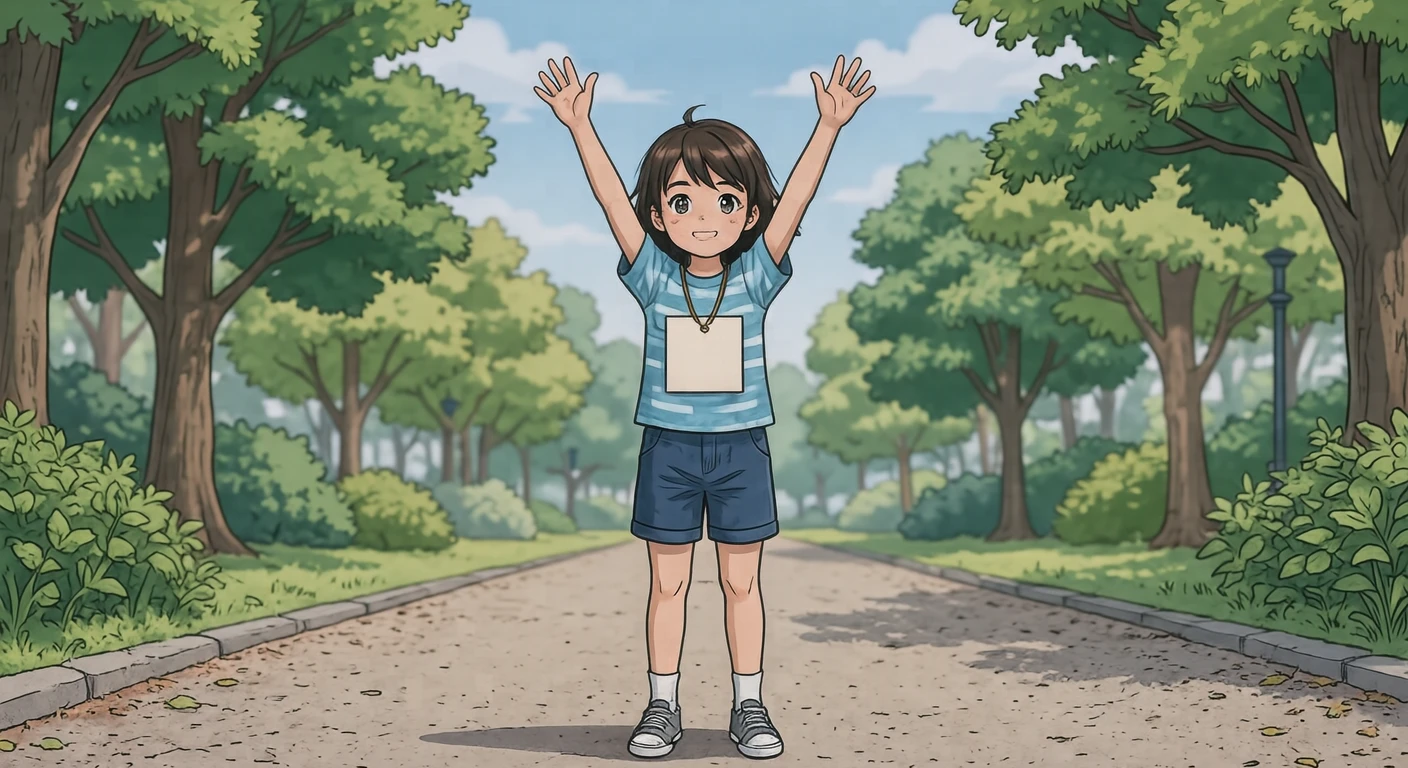 夏の朝に体操をする子どものイラスト（アニメ塗り）