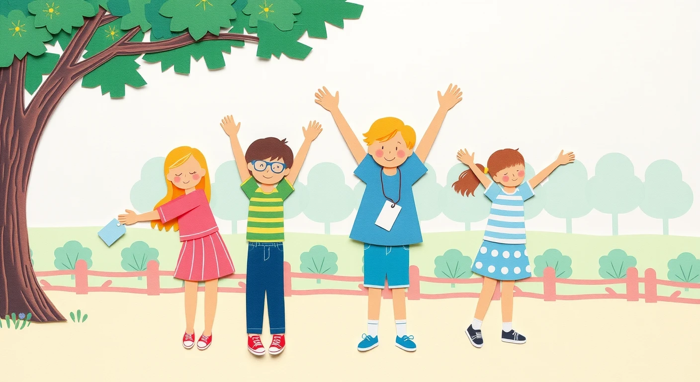 夏の朝に体操をする子どもたちのイラスト