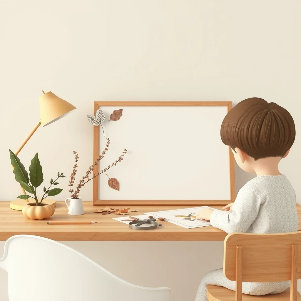 夏休みの自由研究をまとめる子どものイラスト