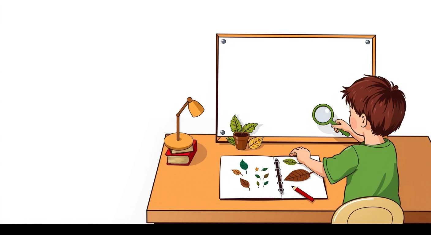 夏休みの自由研究をまとめる子どものイラスト